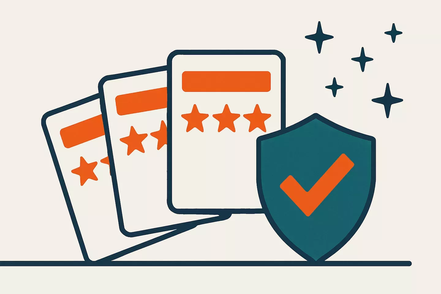 Casino rating cards and a check badge