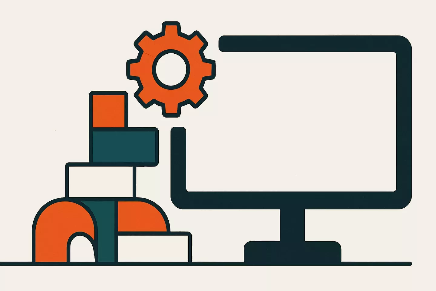 Building blocks and a gear forming a game screen