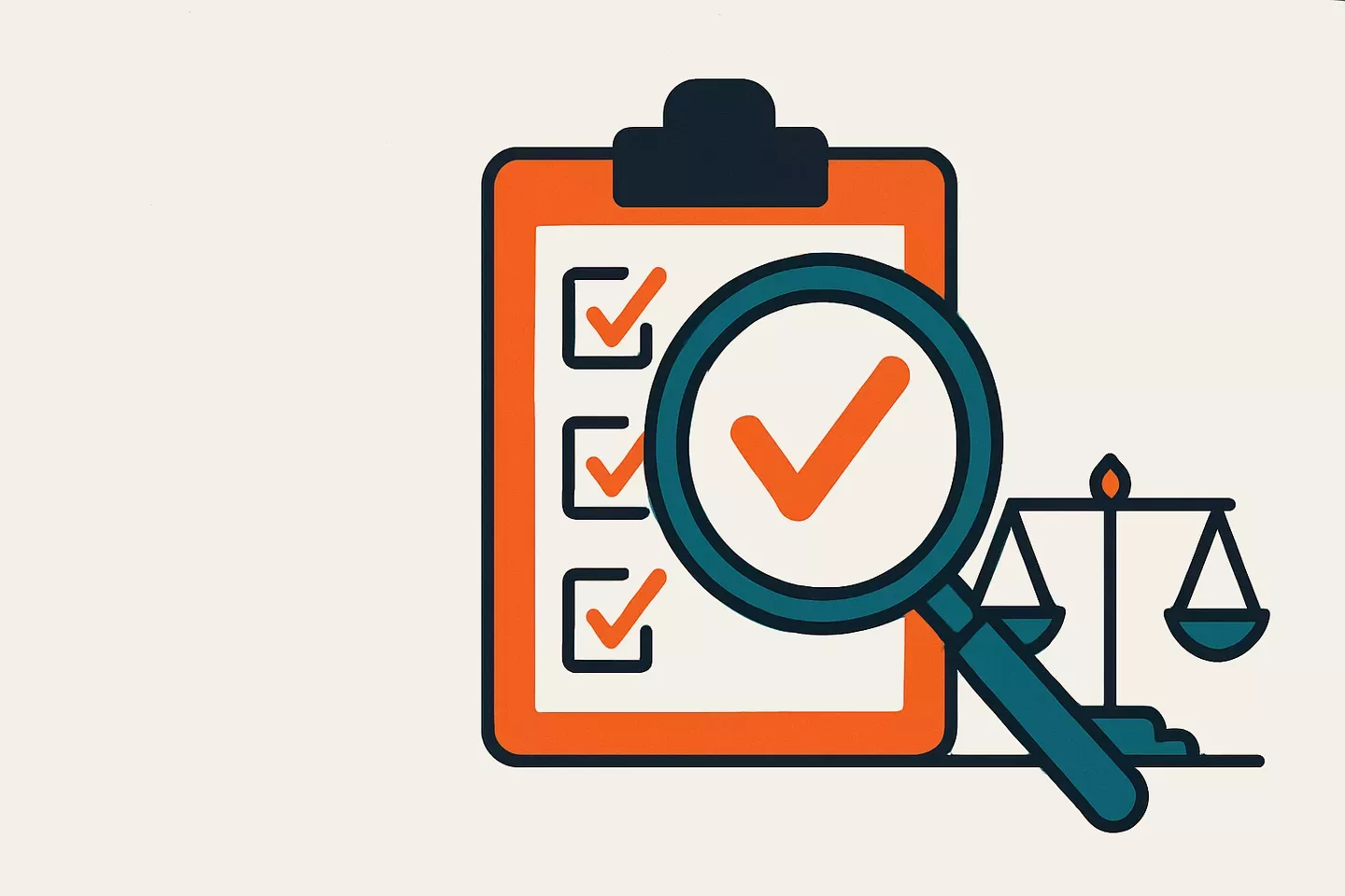 Magnifying glass over a review checklist